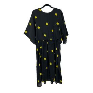VTG Variations Black Yellow Polka Dot Doman 3/4" Sleeves Semi Sheer Dress 12